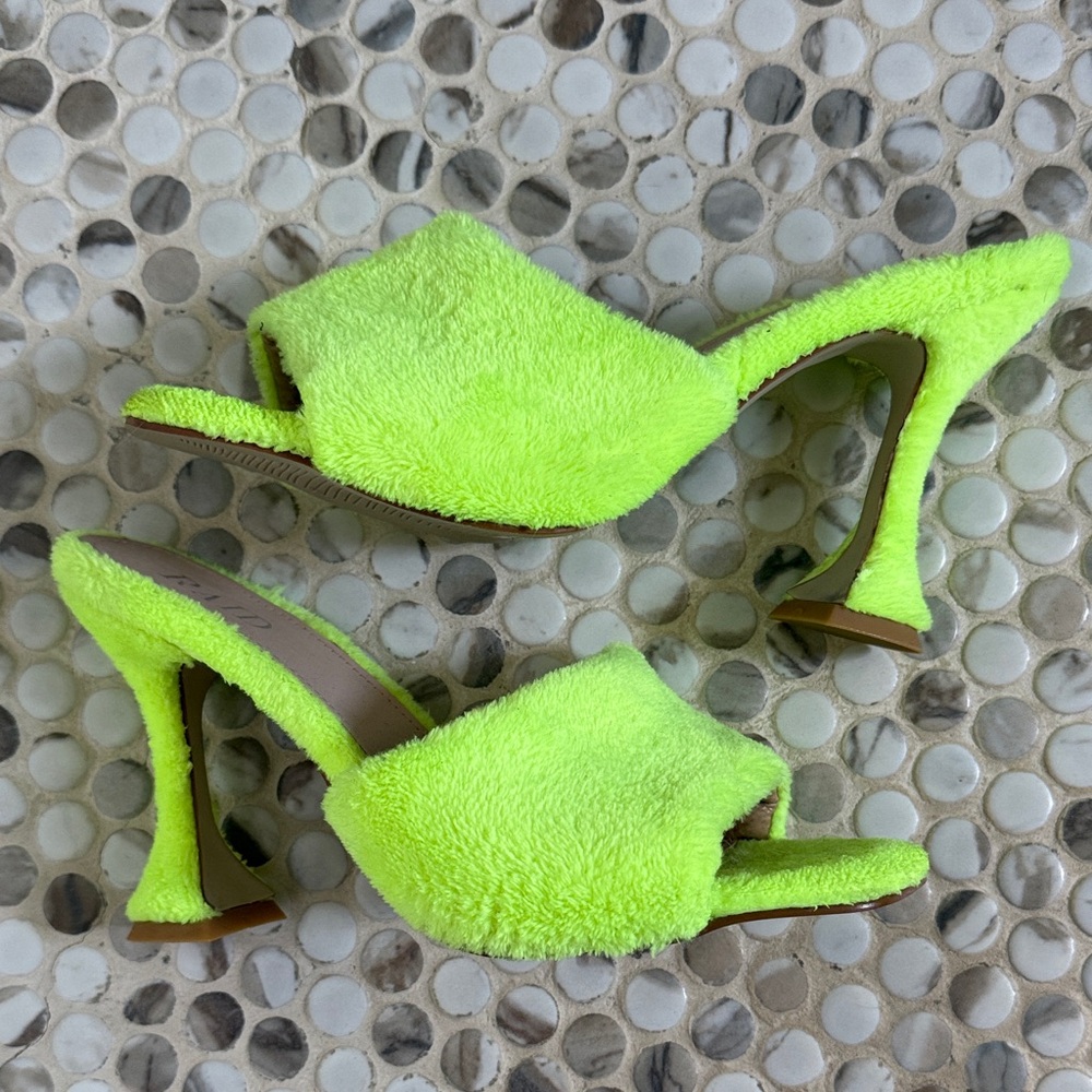 Neon Green Plush Open-Toe Mule Heels